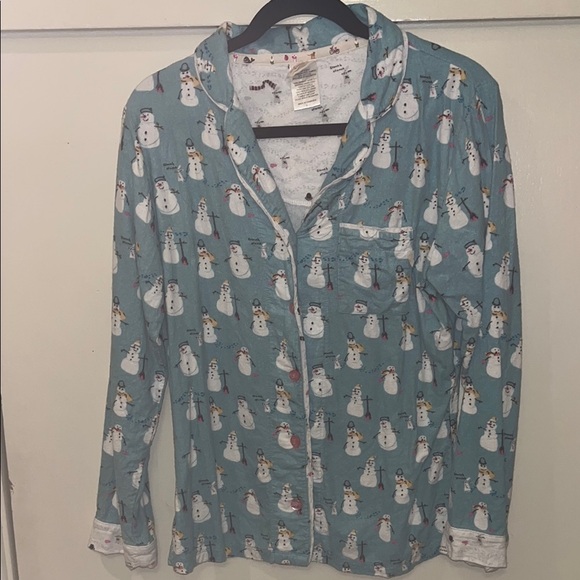 Munki Munki preowned size small Snowman Print Pajama Top only - Picture 1 of 7